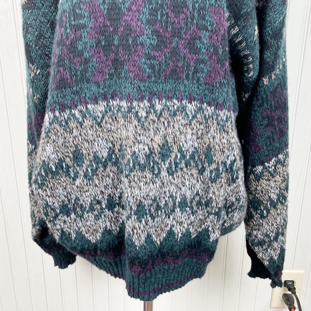 Vintage 80s 90s Michael Gerald Acrylic Knit Geometric Print Grandpa Sweater XL - Picture 5 of 6